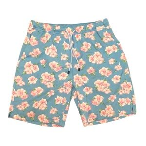 Peter Millar Seaside Hibiscus Swim Trunks Shorts Medium Harbour Floral Elastic